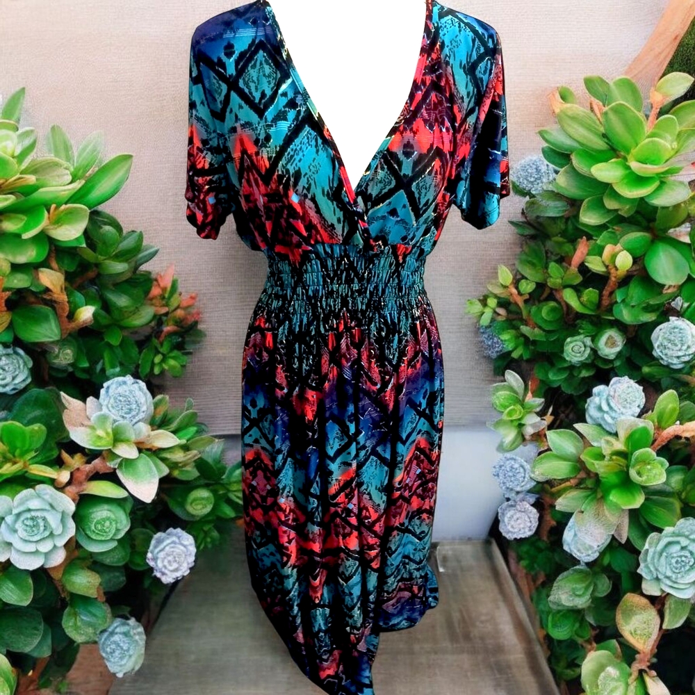 Multicolor V-Neck Women's Dress